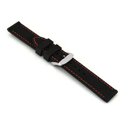 Black And Red Stitched Silicone Strap With Quick Release 24mm