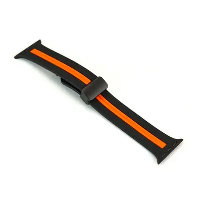 Black And Orange Dual Tone Silicone Strap For Apple Watch, Compatible With 38/40/41mm Models