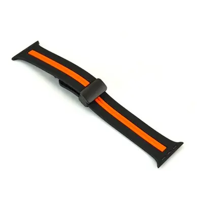 Black And Orange Dual Tone Silicone Strap For Apple Watch, Compatible With 42/44/45/49mm Models