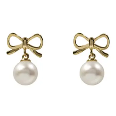 9ct Yellow Gold Bow And Freshwater Pearl Drop Earrings