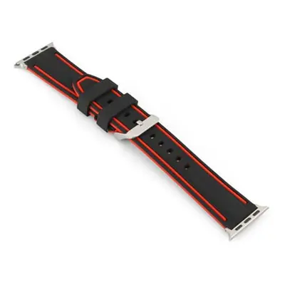 Black And Red Dual Tone Silicone Strap For Apple Watch, Compatible With 42/44/45/49mm Models