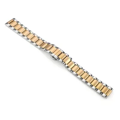 Dual Tone Stainless Steel And Gold Watch Strap With Centre Clasp 20mm