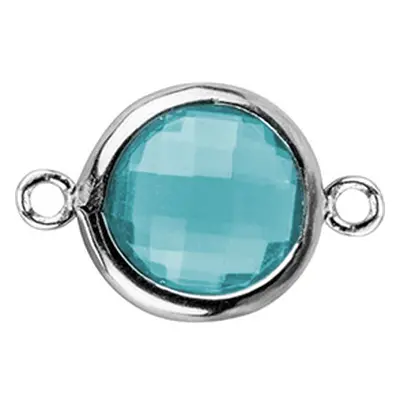 Sterling Silver Round Connector With Aqua Cubic Zirconia 8mm