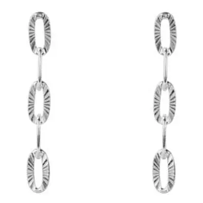 Sterling Silver Textured Oval Link Chain Design Drop Earrings