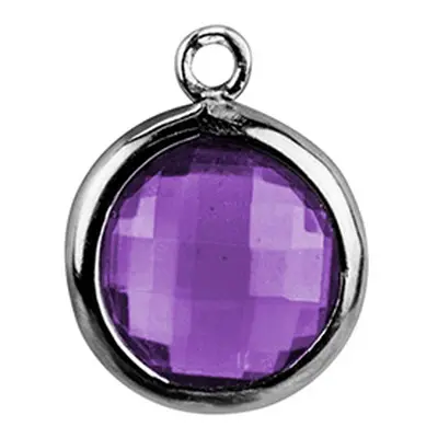 Sterling Silver Round Drop With Amethyst Colour Cubic Zirconia, 8mm