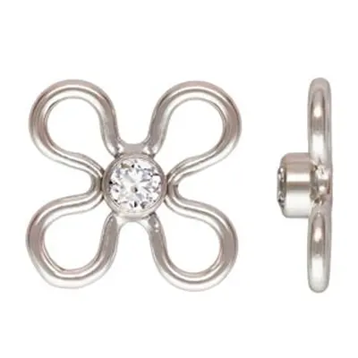 Sterling Silver Flower Connector, 7.5mm With 2.0mm White Cubic Zirconia