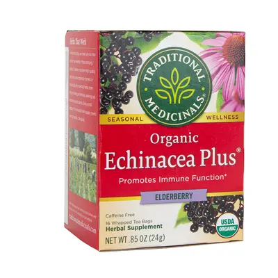 ECHINACEA PLUS ELDERBERRY HERBAL TEA (Organic"" Caffine Free) (Elderberry) 16 Tea Bags