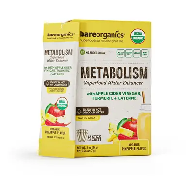 BareOrganics ON-THE-GO METABOLISM SUPERFOOD DRINK MIX (Organic) (12 Stick Packs)