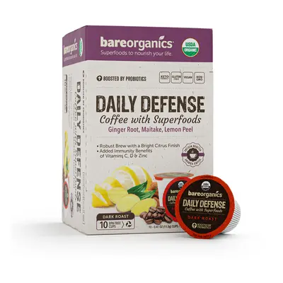 BareOrganics DAILY DEFENSE COFFEE (Organic) with Superfoods and Probiotics (Keurig® K-Cup® Compa