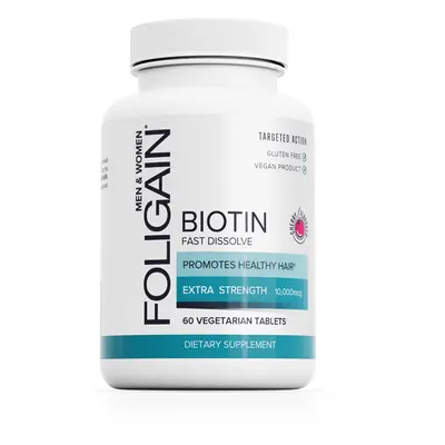 FOLIGAIN BIOTIN Hair Booster 10""000mcg Fast Dissolve (Cherry Flavor) 60 Vegetarian Tablets