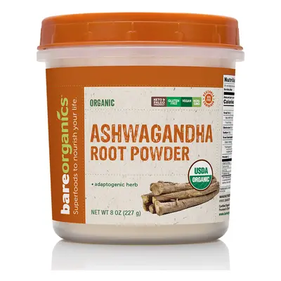 BareOrganics ASHWAGANDHA ROOT POWDER (Raw Organic) (8oz) 227g