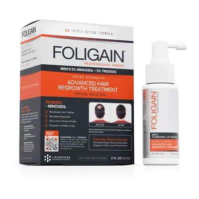 FOLIGAIN MINOXIDIL 5% HAIR REGROWTH TREATMENT For Men with 5% Trioxidil® (2oz) 59ml 1 Month Supp