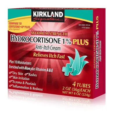 HYDROCORTISONE CREAM 1% with Aloe (Four Tubes) Total Net Wt 8 oz. (226.8g)