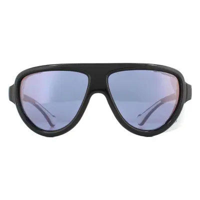 Moncler Sunglasses ML0089 01C Black with White Leather Blue with Violet Mirror