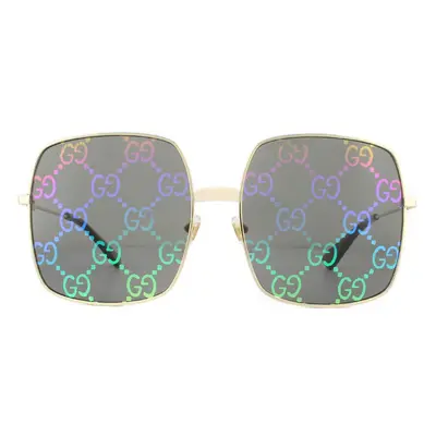 Rental Gucci Sunglasses GG0414S 003 Gold Grey with Multicolour Gradient Mirror