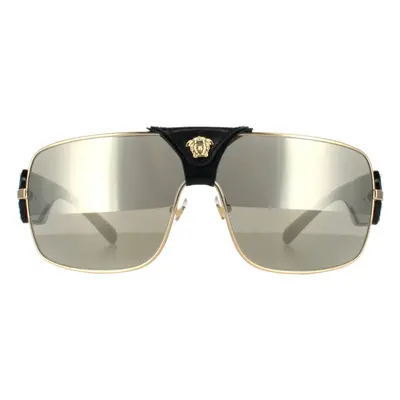 Versace Sunglasses VE2207Q 1002/5 Shiny Black with Gold Brown Grey with Gold Mirror