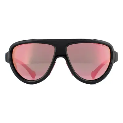 Moncler Sunglasses ML0089 01Z Shiny Black with Pink Leather Blue with Pink Mirror