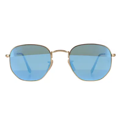 Ray-Ban Sunglasses Hexagonal 3548N 001/9O Gold Light Blue Gradient Mirror 54mm