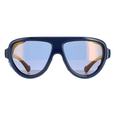 Moncler Sunglasses ML0089 90D Blue Leather Gold Mirror