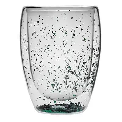 Karaca New Year Christmas Pia Glass Glitter Tumbler Glass, 350ml, Green Transparent