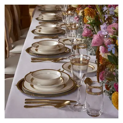 Weimar Claudia Of Bohemia 63-Piece Fine Bone China Dinner Set for People, White Gold