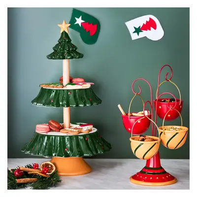 Karaca New Year Christmas Tree Ceramic 3-Tier Cake Stand, 44cm, Multi