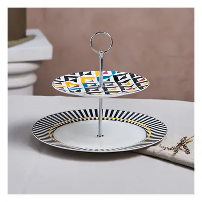 Karaca Game Porcelain 2-Tier Cake Stand, 27cm, Multi