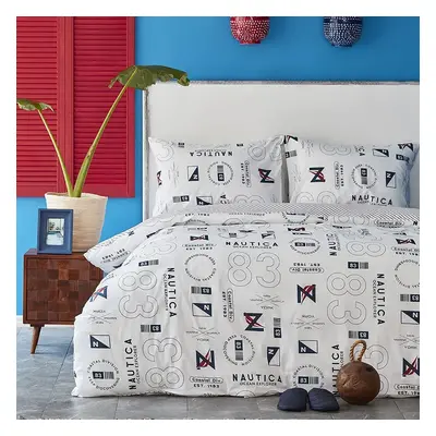 Nautica Discovery 100% Turkish Cotton Duvet Cover Set, King, 230cmx220cm, White Multi