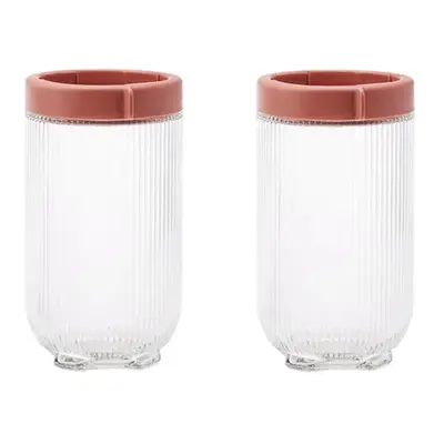 Karaca Ribbed Piece Glass Storage Container, 900ml, Transparent Pink