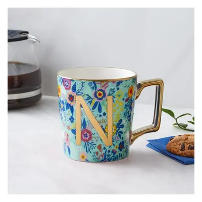 Karaca Flower Porcelain Letter N Mug, 350ml, Multi