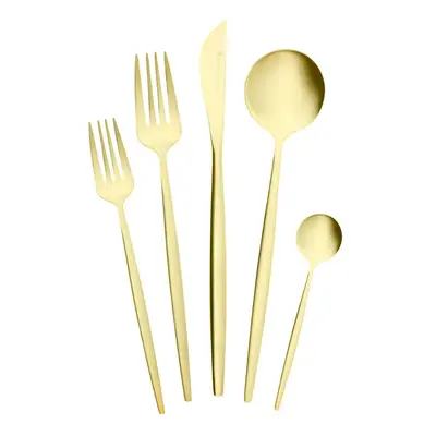 Karaca Orion 30-Piece Stainless Steel Cutlery Set for People, Matte Champagne Gold