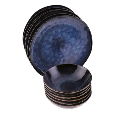 Karaca 12-Piece Reactive Glaze Dinner Set for People, Blue