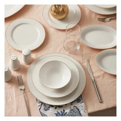 Karaca Lexi 56-Piece Bone China Dinner Set for People, White Gold