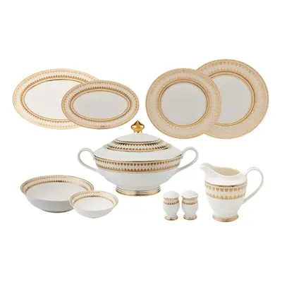 Weimar Joanna Of Bavaria 63-Piece Fine Bone China Dinner Set for People, White Gold