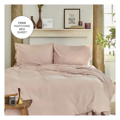 Karaca Home Elements 100% Turkish Cotton Duvet Cover Set with Bed Sheet, Double, Blush