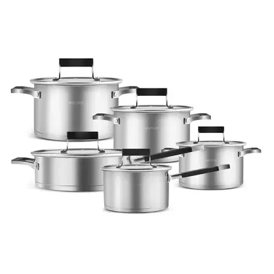 Karaca Eikki 10-Piece Stainless Steel Induction Cookware Set, Anthracite Silver