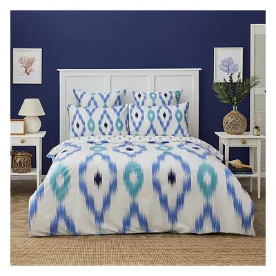 Nautica Ikat 100% Turkish Cotton Duvet Cover Set, Double, 200cmx200cm, White Blue