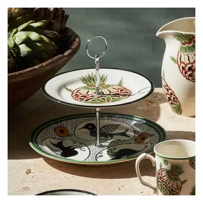 Karaca Paye Seljuk Collection Porcelain 2-Tier Cake Stand, 17cm, Green Multi