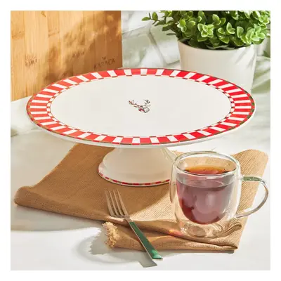 Karaca Aries Porcelain Cake Stand, 31cm, Red Multi