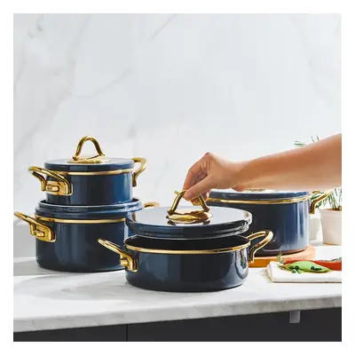 Karaca Ilion 8-Piece Enamel Cookware Set, Anthracite Gold