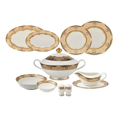 Weimar Hilda Of Nassau 63-Piece Fine Bone China Dinner Set for People, White Gold