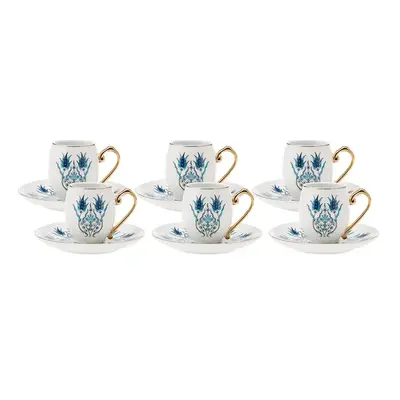 Karaca İznik 12-Piece Porcelain Porcelain Espresso Turkish Coffee Cup Set for People, 80ml, Mult