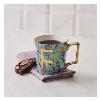 Karaca Flower Porcelain Letter F Mug, 350ml, Multi