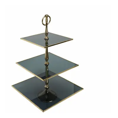 Karaca Home Line Glass Decorative 3-Tier Cake Stand, 25cm, Black Gold