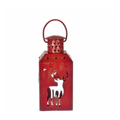 Karaca Home New Year Christmas Deer Metal Decorative Led Light Lantern, 13cm, Red