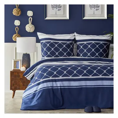 Nautica Knot 100% Turkish Cotton Duvet Cover Set, Super King, 260cmx220cm, Navy Blue Multi