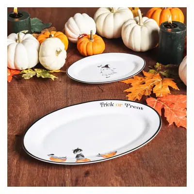 Karaca Halloween Cat Pumpkin Porcelain Serving Platter, 30cm, White Multi