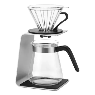 Karaca Brewy Glass Pour Over Coffee Maker Set with Stand, 600ml, Silver Transparent Black