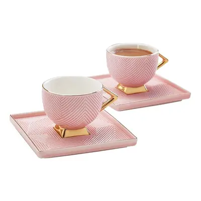 Karaca Art Deco Piece Porcelain Espresso Turkish Coffee Cup Set for People, 80ml, Pink Gold