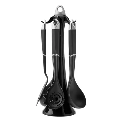 Karaca Hardy Piece Kitchen Utensil Set with Stand, Black Grey